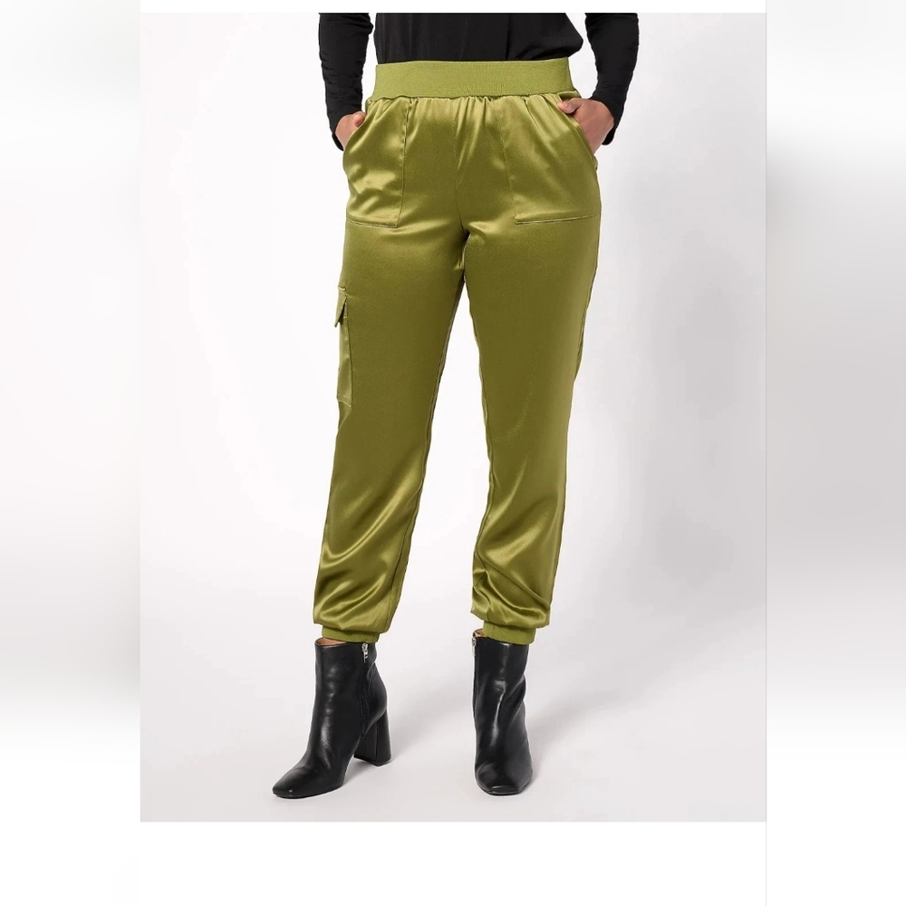 LOGO by Lori Goldstein Satin Green Joggers